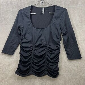 LAST TANGO Black Ruched Scoop Neck 3/4 Sleeve Top Style 1196 M/L